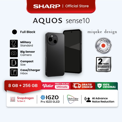 SHARP AQUOS sense10 |  8/256 GB | Full Black Color | Snapdragon 7s Gen 3 | 5000 