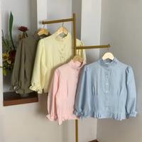 Kemeja Atasan wanita Blouse Kerah Rempel Dan Lengan Balon dengan Desain elegan