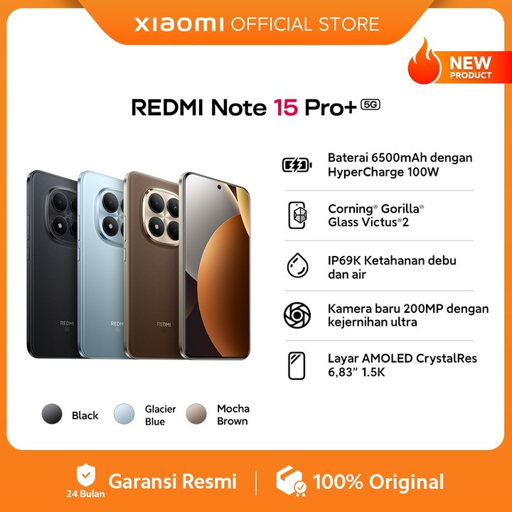 Xiaomi Redmi Note 15 Pro+ 5G (8/256 GB) (12/512 GB) | Baterai 6500mAh dengan Hyp