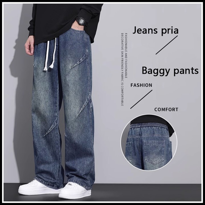 Celana jeans pria panjang korean style baggy pants celana denim dewasa cowok cas