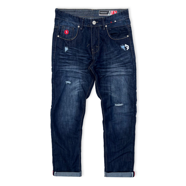 Threemost - Celana Jeans Ripped Panjang Pria Sobek Bermuda Distro Wisker Origina