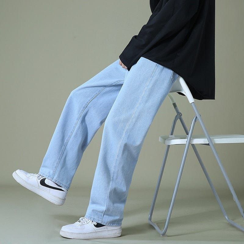 Celana Jeans Pria Baggy Pants Korean Style Oversize Loose Blue Jeans Straight Ku
