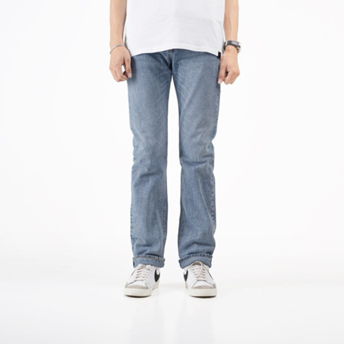 Volkvog Jeans Light Blue Celana Panjang Washed Denim Pria Slim Straight Biru