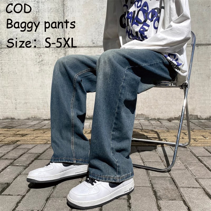 celana jeans pria panjang baggy pants straight loosefit celana denim cowok keren longgar jins causal dewasa laki laki jens jumbo terbaru korean style