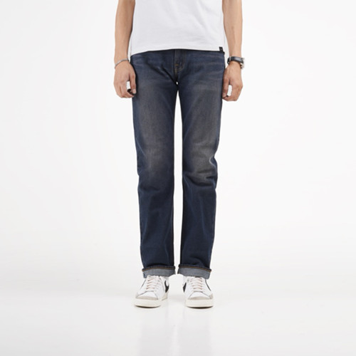 Volkvog Jeans Yaren Celana Panjang Washed Denim Pria Slim Straight Biru Gelap