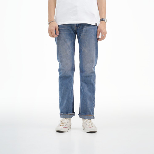 Volkvog Jeans Dallas Celana Panjang Washed Denim Pria Slim Straight Biru