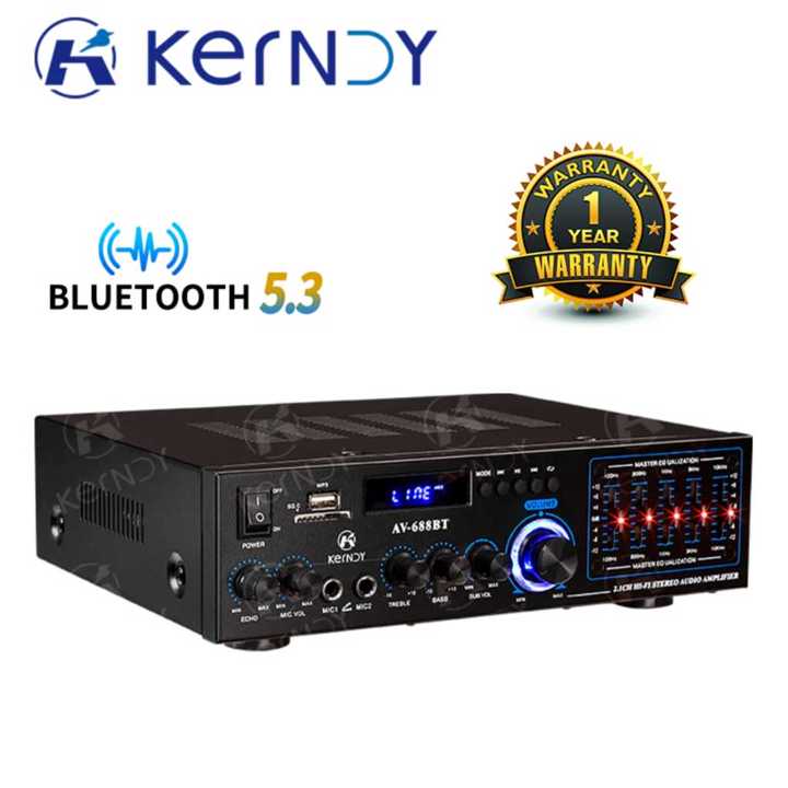 Amplifier Kerndy Bluetooth 5.3 Audio EQ AV-688BT Channel 2.1 Full Bass SUBWOFER Amplifier Karaoke Home Theater AV688BT