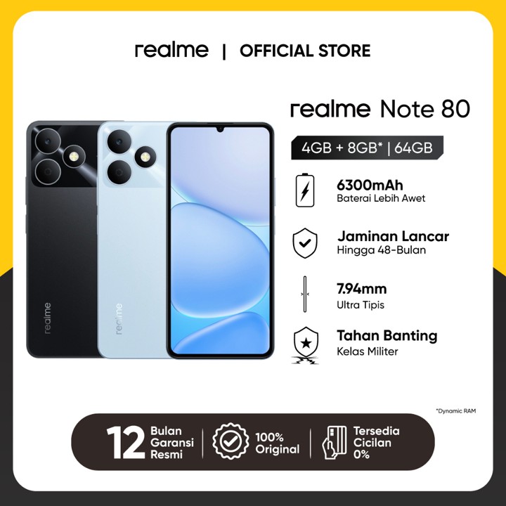realme Note 80 4GB+8GB*|64GB (Desain Tangguh | 6300mAh Baterai | Proteksi ArmorShell™ | Jaminan Lancar Hingga 48-bulan | IP54)