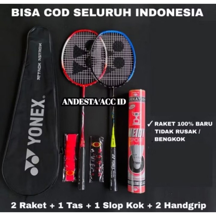 RAKET BADMINTON LENGKAP DEGAN TAS DAN SHUTTLECOCK BISA SATUAN BONUS GRIP HANDUK DAN PACKING KAYU