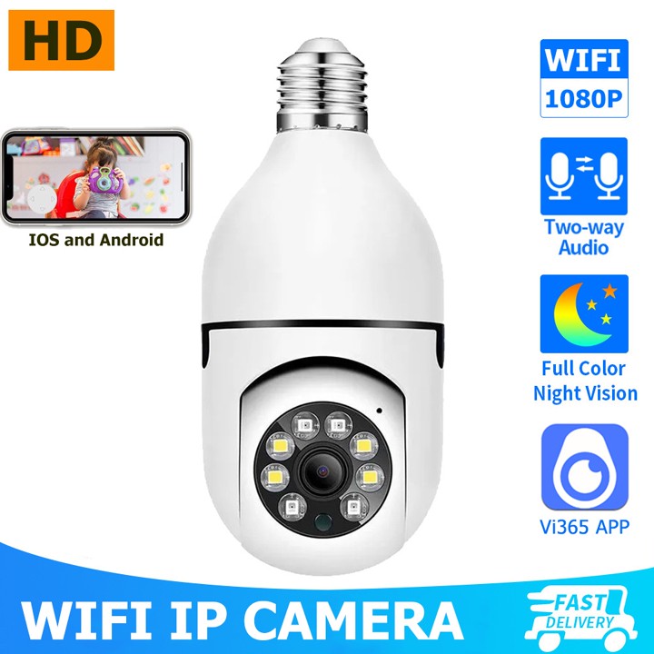 lampu cctv kamera hp wifi ip camera wireless kamera cctv mini wifi 1080P Security ip camera cctv mini sambung ke hp wifi Video Pengawasan 360° 1080P Monitor Keamanan Rumah Penuh Warna Penglihatan Malam Pelacakan Otomatis Carecam Pro App Control