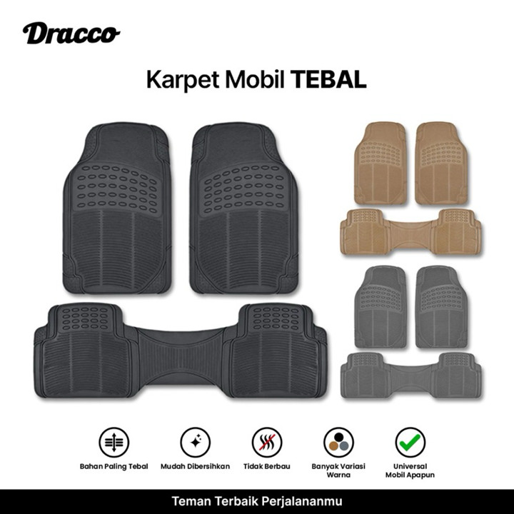 Karpet Mobil DRACCO Tebal Anti Slip – Universal Semua Mobil, Mudah Dibersihkan & Tidak Bau