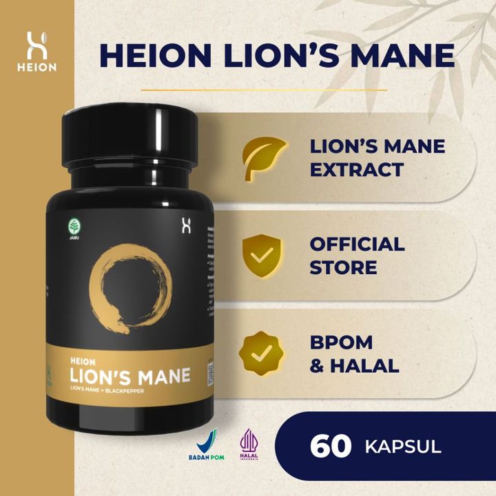 HEION LION'S MANE 60 KAPSUL @500MG BPOM RESMI LIONS MANE SUPLEMEN HERBAL UNTUK DAYA INGAT & IMUNITAS