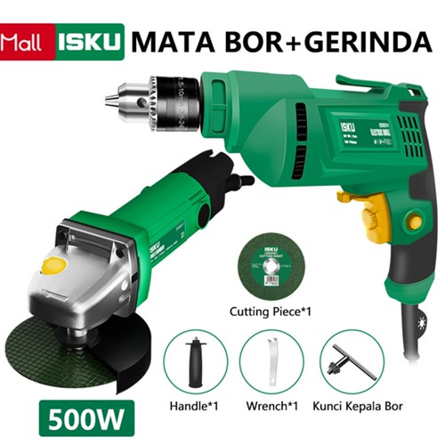 ISKU Mesin Bor Set 700W 220V Dan Mesin Gerinda Tangan