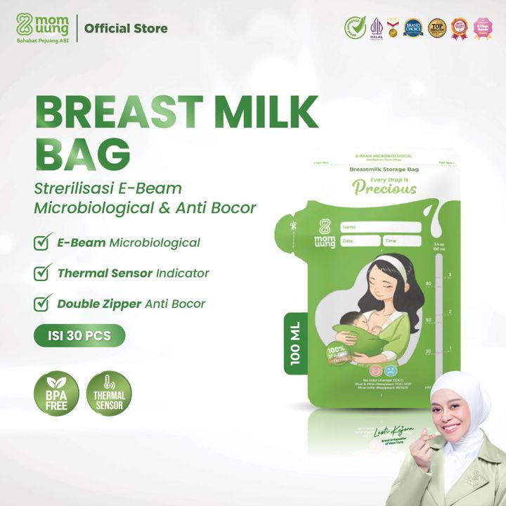 Mom Uung Kantong ASI 100ml isi 30pcs Double Zipper | Pre-sterilized Breastmilk Bag | Ada Indikator Suhu
