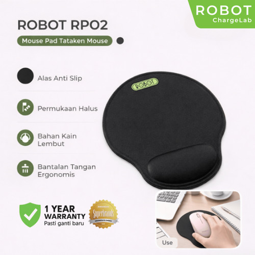 ROBOT Mouse Pad Mousepad Bantal Tatakan Mouse Non Slip Ergonomic  Wrist Rest Design Style PC Laptop Komputer Hitam RP02