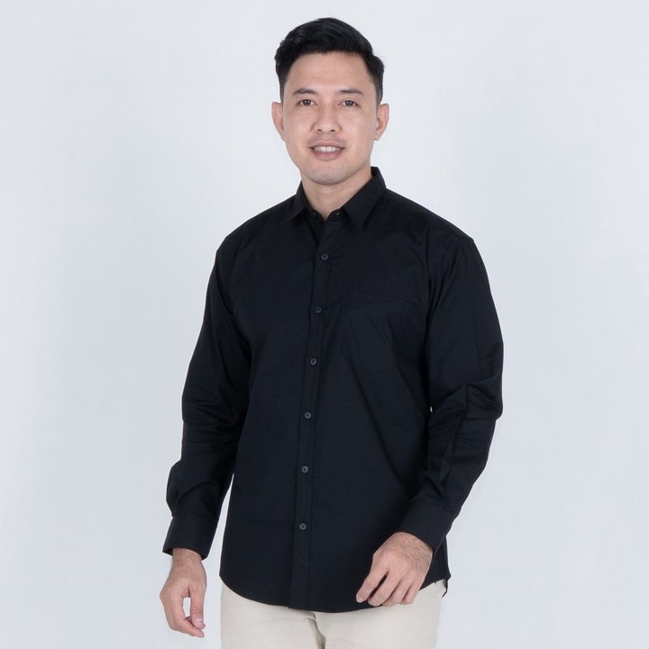 BENHILL Kemeja Basic Formal Pria Panjang Katun Poplin  Black 27357-58-16233