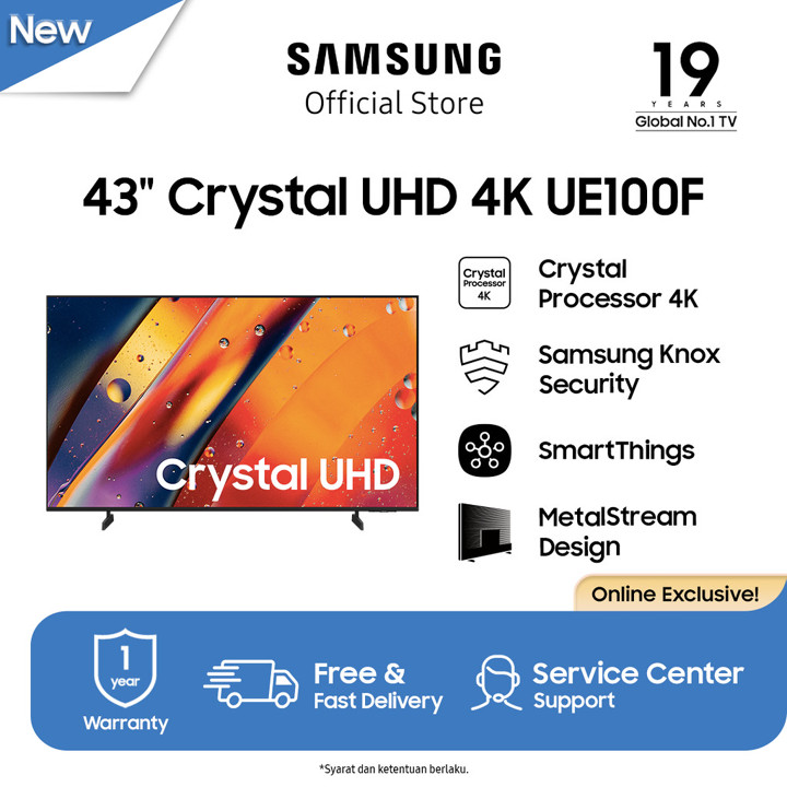 Samsung 43" Crystal UHD 4K UE100F 4K Smart TV | UA43UE100FKX