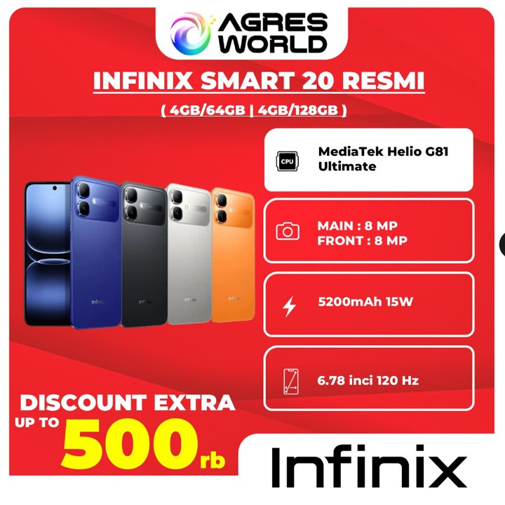 Infinix Smart 20 4GB/128GB | 4GB/64GB Garansi Resmi Infinix Indonesia