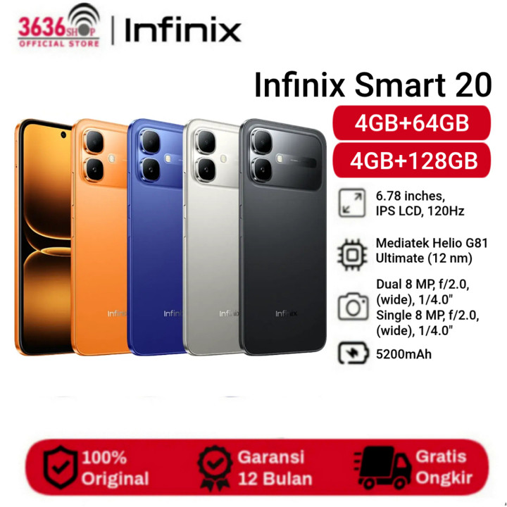 infinix smart 20 NFC 4GB+64GB - 4GB+128GB Display Size 6.78 inches - Mediatek Helio G81 Ultimate - 5200mAh - Garansi Resmi 1 tahun