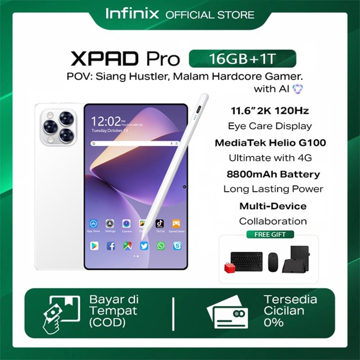 INFINlX Asli Baru XPAD PRO Tablet Android 11.6" IPS Screen 5G/4G 120Hz 16(8+8)GB/1TB Tablet PC Android 13 Dual SIM WIFI Pad Murah untuk Belajar Gaming Kerja & Hiburan Tablet Infinixs tablet