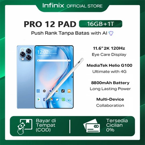 Infinixs Tablet PC PRO 12 PAD Asli Baru 11.6" IPS Screen 5G/4G Tablet Android 120Hz 16(8+8)GB/1TB Android 13 Pad Dual SIM Tablet Untuk Belajar Kerja & Gaming Tablet Murah untuk Belajar Gaming Kerja & Hiburan Tablet murah tablet