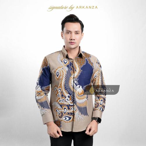 Arkanza Signature Motif Chandraprana Kemeja Batik Pria Lengan Panjang Eksklusif Curved Hem Jahitan Presisi Hidden & Emboss Button Lapisan Tricot Breathable PRM