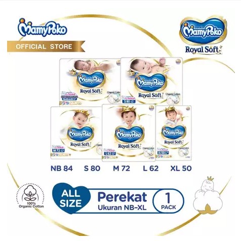 MamyPoko Royal Soft Organic Cotton - All Size (NB - XL)- Popok Perekat -1Pack