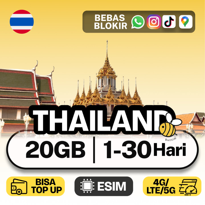 Buzsim eSIM Thailand Single Country Total Kuota Data Internet Roaming