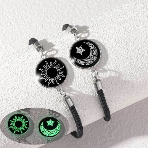 COD  Gelang Batu Permata Titanium Matahari dan Bulan untuk Kekasih dan Teman Gel