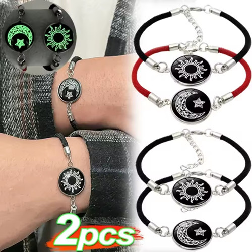 2pcs Gelang Kepang Matahari Bulan Bercahaya untuk Pecinta Gelang Pasangan yang D