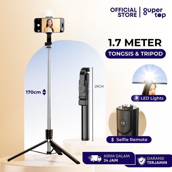Tongsis Tripod 1,7 Meter Bluetooth + LED Lights 360 Aluminiu