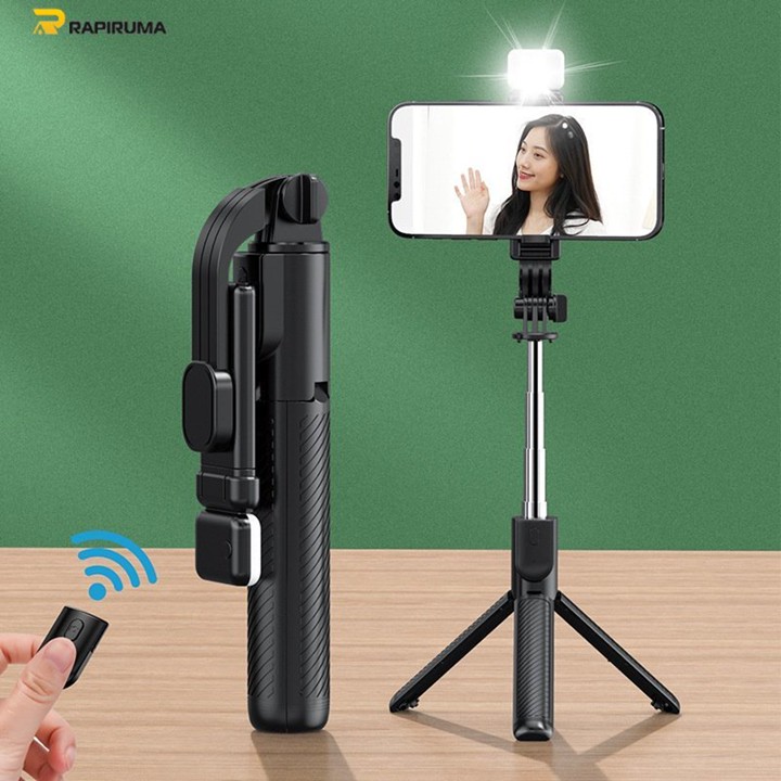 Tongsis Selfie Tripod Lampu LED Bluetooth 4 In 1 dengan remo