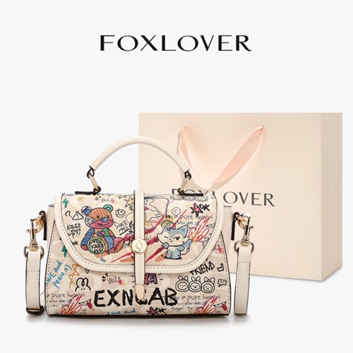 FOXLOVER Tas Bahu Wanita Koleksi Grafiti, Tali yang Dapat Disesuaikan Desain Fas