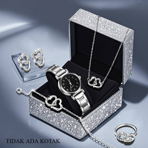 5pcs Jam Tangan Wanita Elegan Berbahan Kuarsa, Set Perhiasan Tema Cinta yang Ter