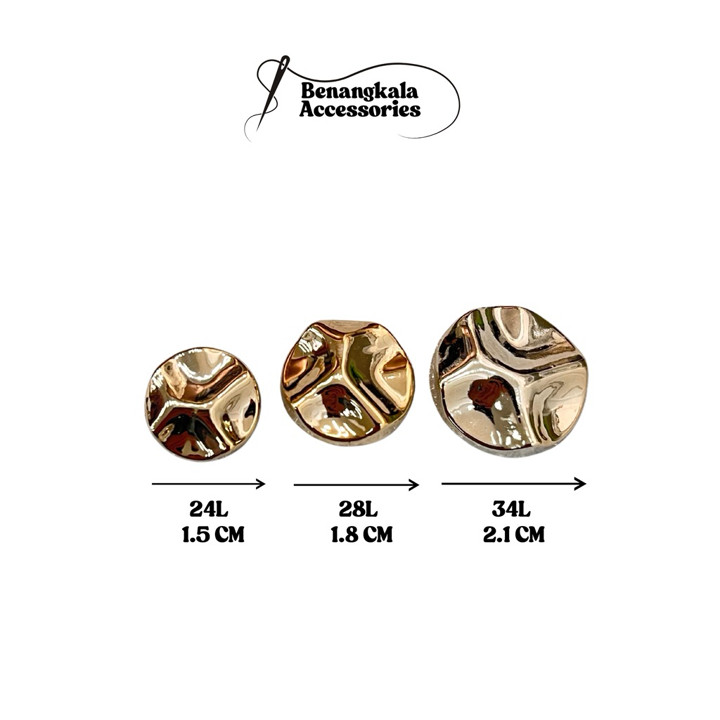 Kancing Jamur Silang Rosegold Alloy Mewah Button Emas Elegan Bisa Cod 3 Ukuran Isi 12 Pcs