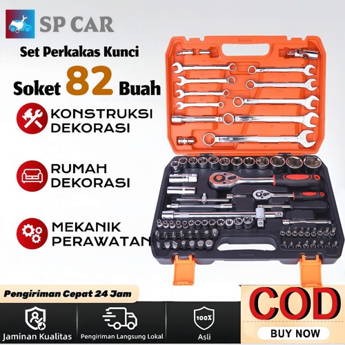 53/82pcs Kunci Sok Set Alat Perbaikan Mobil Profesional Kunci Pas Soket Set Kota