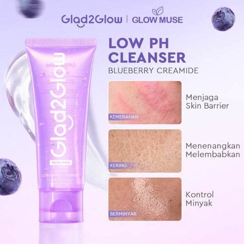 [100% ORI]Glad2Glow Blueberry Ceramide Low pH Gel Cleanser facial wash sabun cuc