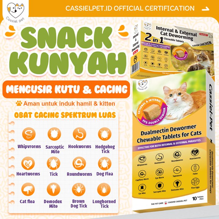 Cassiel Pet Obat Kutu Kucing 2 in1 Penghilang Kutu & Cacing Kucing Anjing Anti Jamur,Scabies,Gatal
