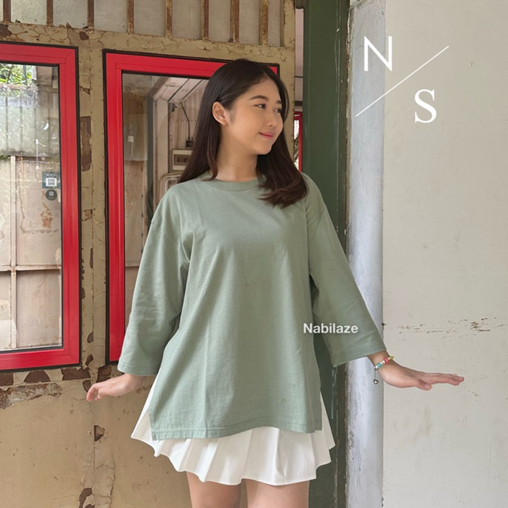 KAOS POLOS OVERSIZE WANITA SLIT SAMPING LENGAN 7/8