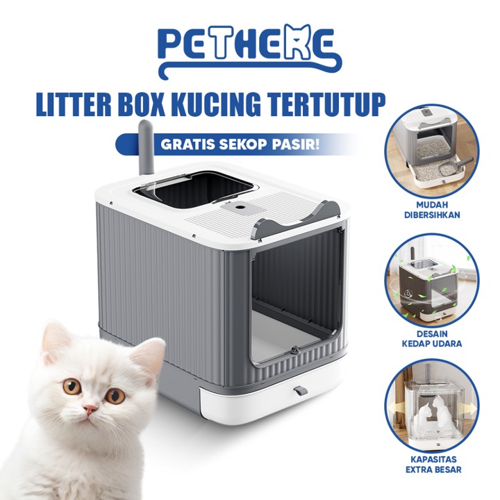 PET THERE Cat Litter Box Kucing Tertutup M27 Pet Litter Box / Bak Toilet Pasir Kucing GRATIS Sekop Pasir