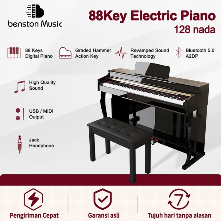 Benston Music- Piano Elektrik Profesional, Piano Elektrik Palu Berat 88keys, Piano Elektrik Latihan dan Ujian Profesional, Piano Elektrik Digital