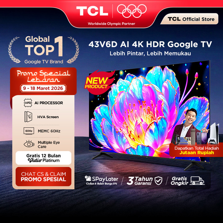 TCL AI 4K Google TV 43 inch V6D - MEMC - HDR 10 - HVA Panel 