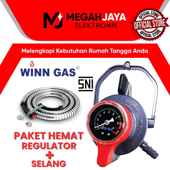 PAKET HEMAT WINN GAS / STARCAM / GASCOMP SUPERLOCK REGULATOR + SELANG GAS LPG DOUBLE LOCK TEKANAN RENDAH W900M / W-900 M / W 900 M / W 900 NM / GRS 01 / GRS-01 (GARANSI RESMI)