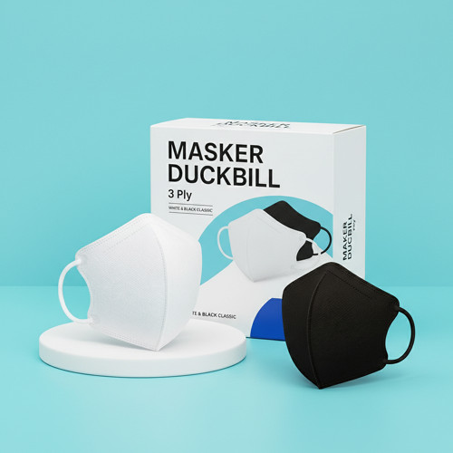 Masker Duckbill Hitam Putih 3 Ply 1 Box Isi 50 Pcs Facemask Earloop