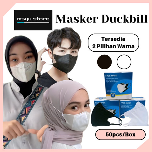 Masker Duckbill FaceMask / Masker  Duckbil / Masker Duckbill Hitam Putih 3ply isi 50