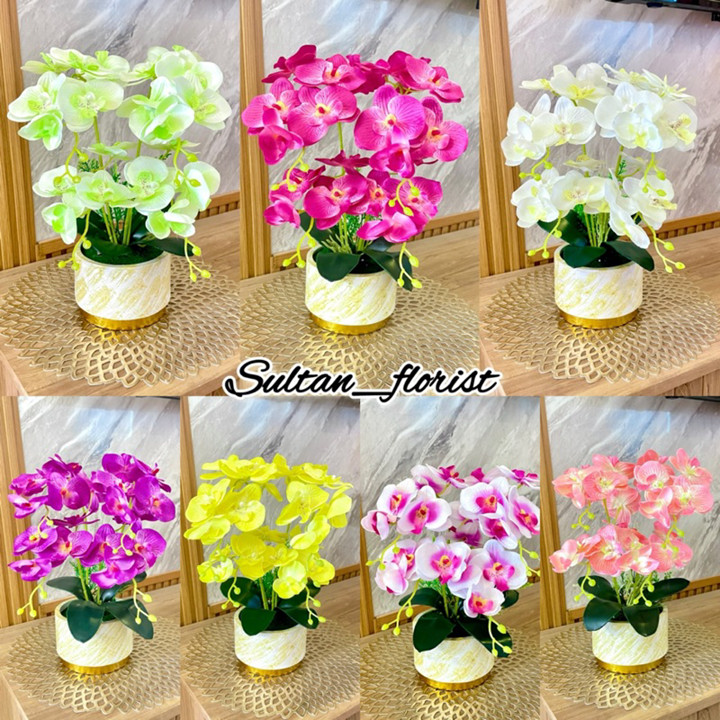 Bunga Anggrek kain 4 Cabang artificial dekorasi