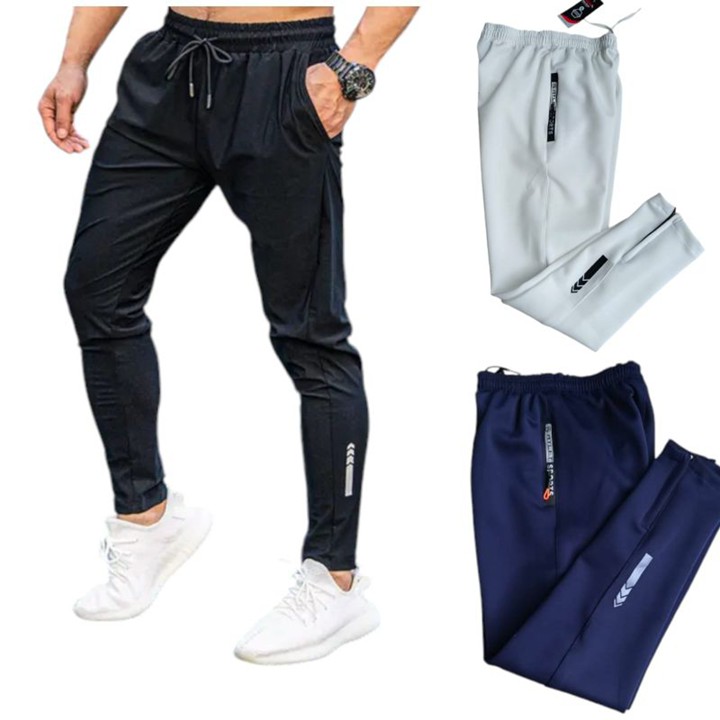 Celana running pria jogging senam gym misty tebal hitam navy putih sport elastis