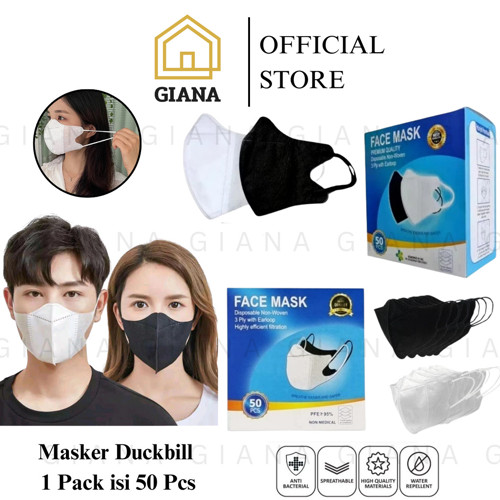 GIA Masker Duckbill 3ply isi 50pcs Duckbill 3 Lapis 1Pack Isi 50 Lembar