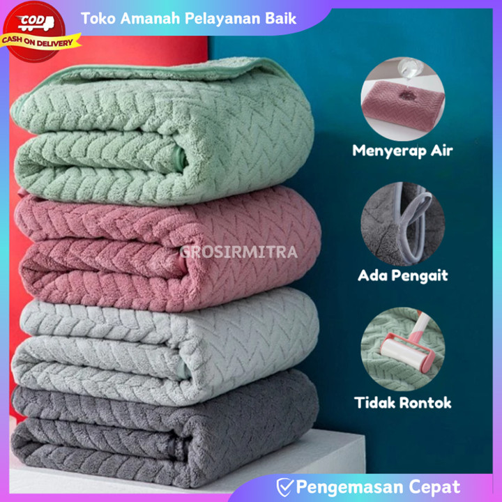 Handuk Mandi Dewasa Jumbo 85X170cm Handuk Microfiber Dewasa Perlengkapan Mandi Embos Zigzag