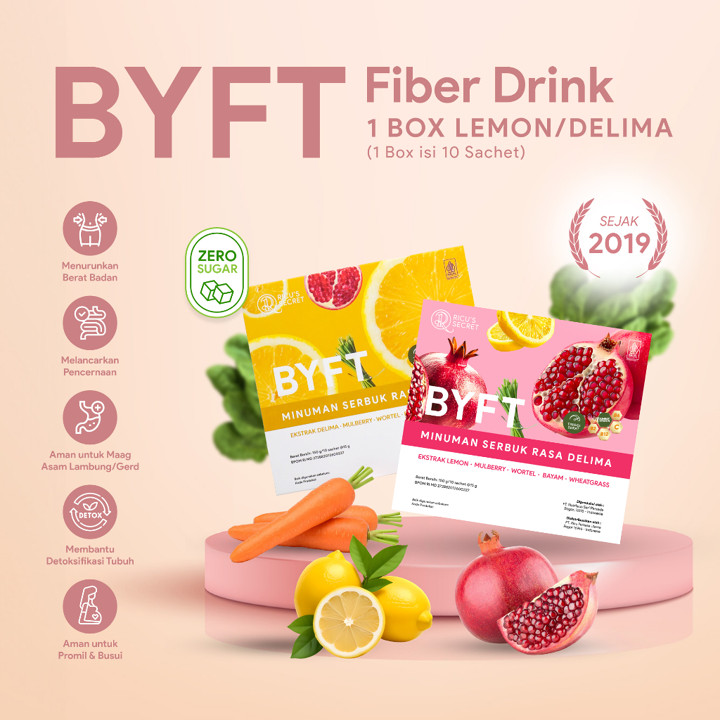 RICU'S SECRET BYFT Fiber Rasa Lemon atau Delima Minuman Diet Penurun Berat Badan & Detox (1 Box isi 10 Sachets)